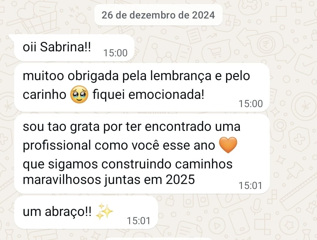 Print de conversa no WhatsApp de cliente agradecendo pelo carinho e por ter encontrado uma profissional de confiança para cuidar da sua empresa